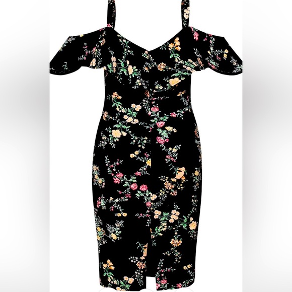 NWT Sz 14 RACHEL Rachel Roy Marcella Cold Shoulder Midi Dress in black floral 🔥 - Picture 2 of 5